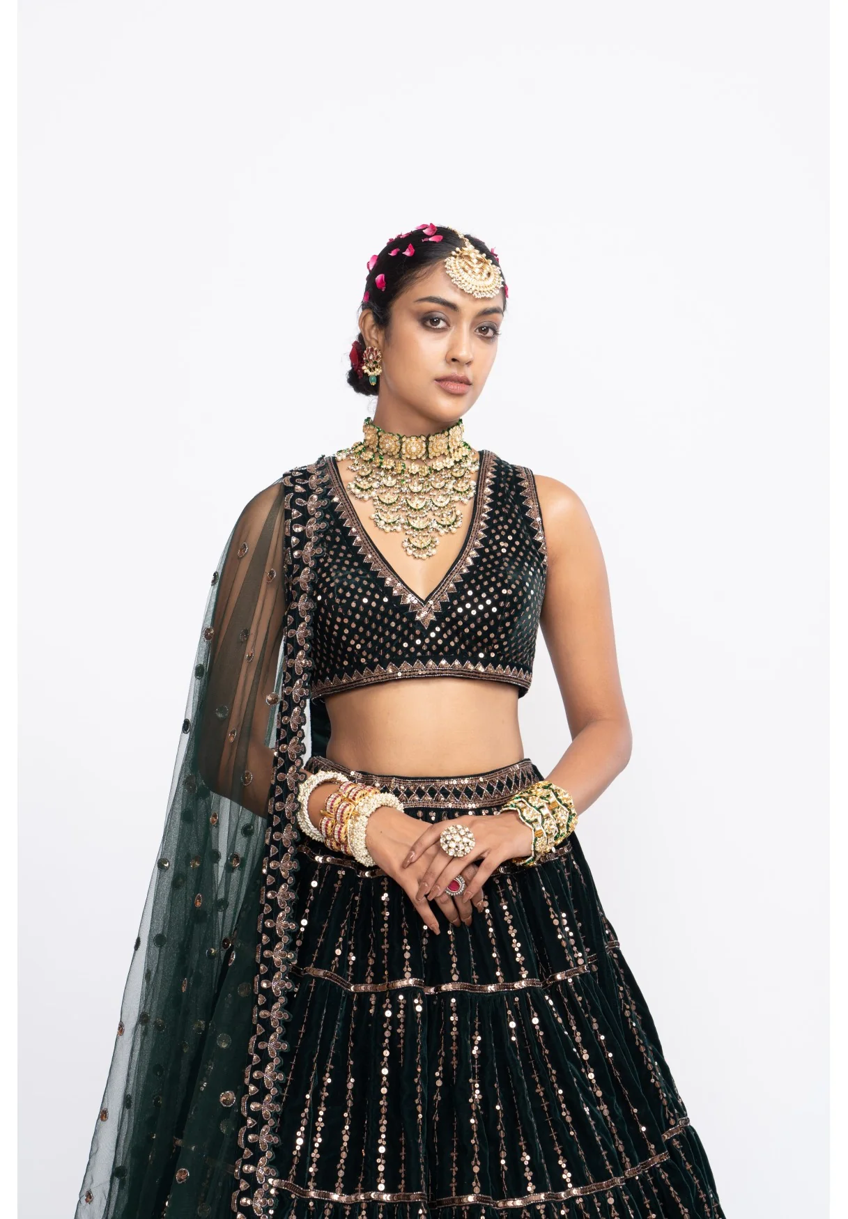 Deep Green Full Tier Lehenga Set - Image 4