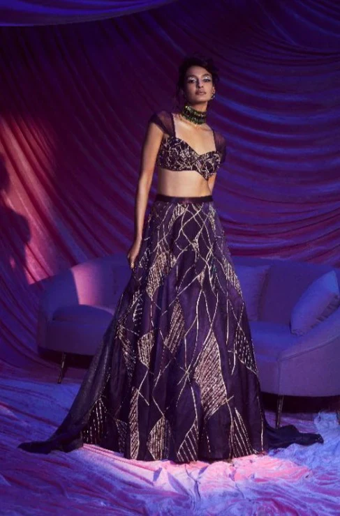 Deep Purple Embroidered Lehenga Set - Image 2