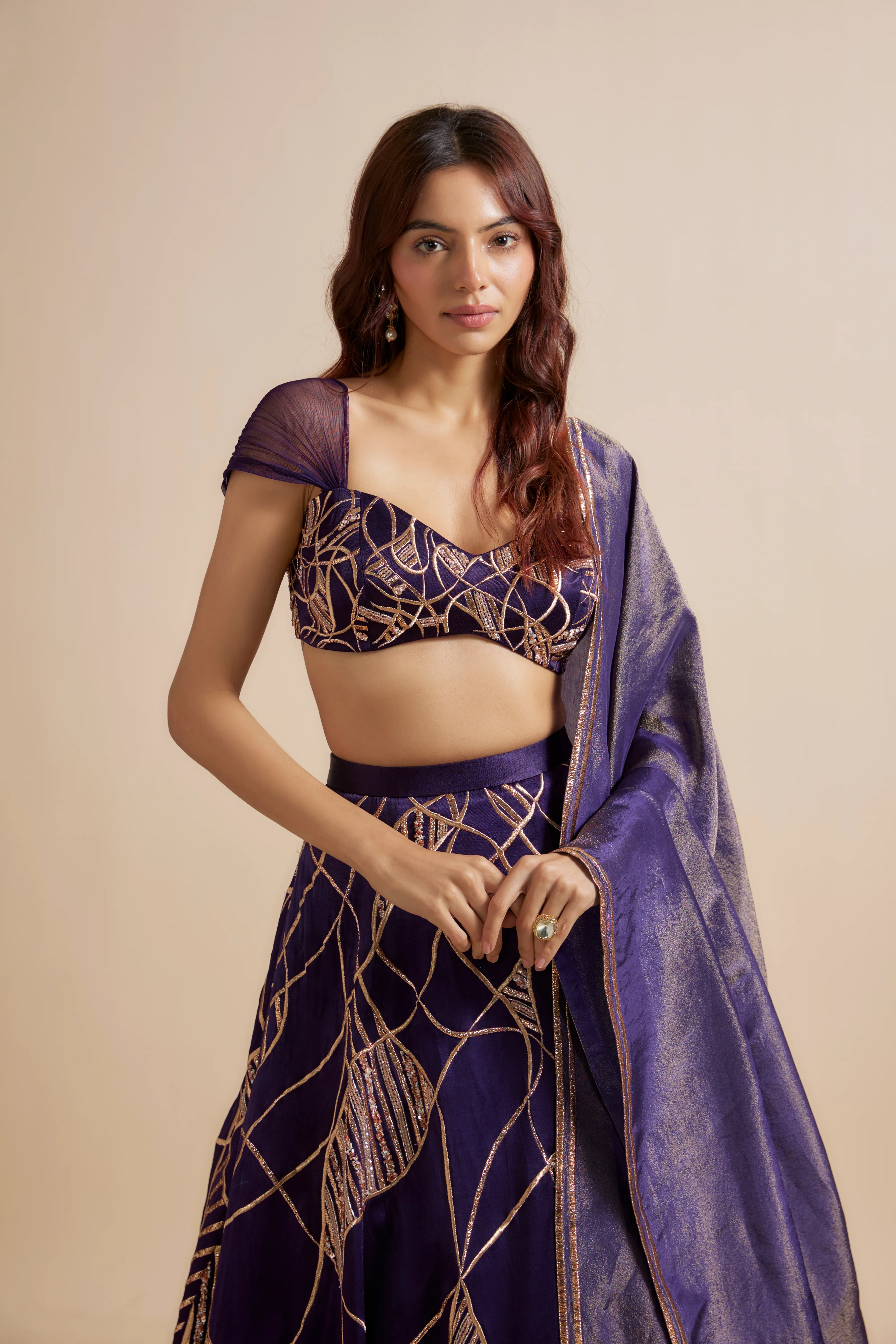 Deep Purple Embroidered Lehenga Set - Image 3