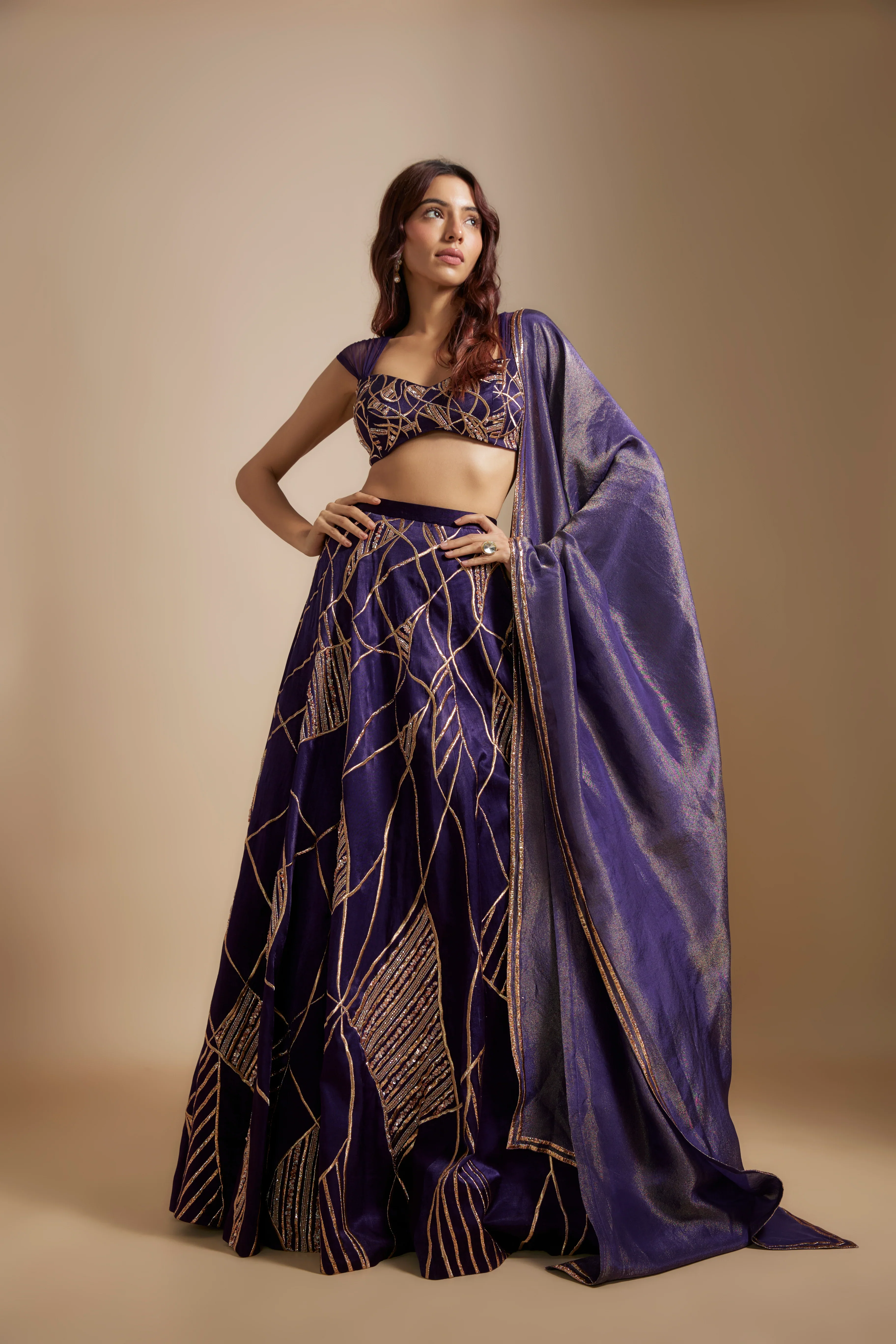 Deep Purple Embroidered Lehenga Set - Image 4