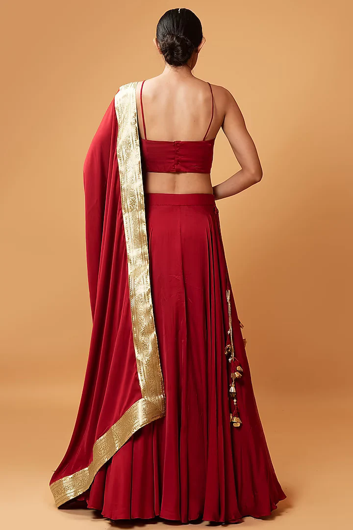 Deep Red Modal Lehenga Set - Image 2
