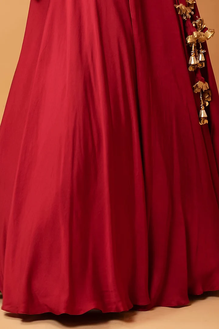 Deep Red Modal Lehenga Set - Image 3