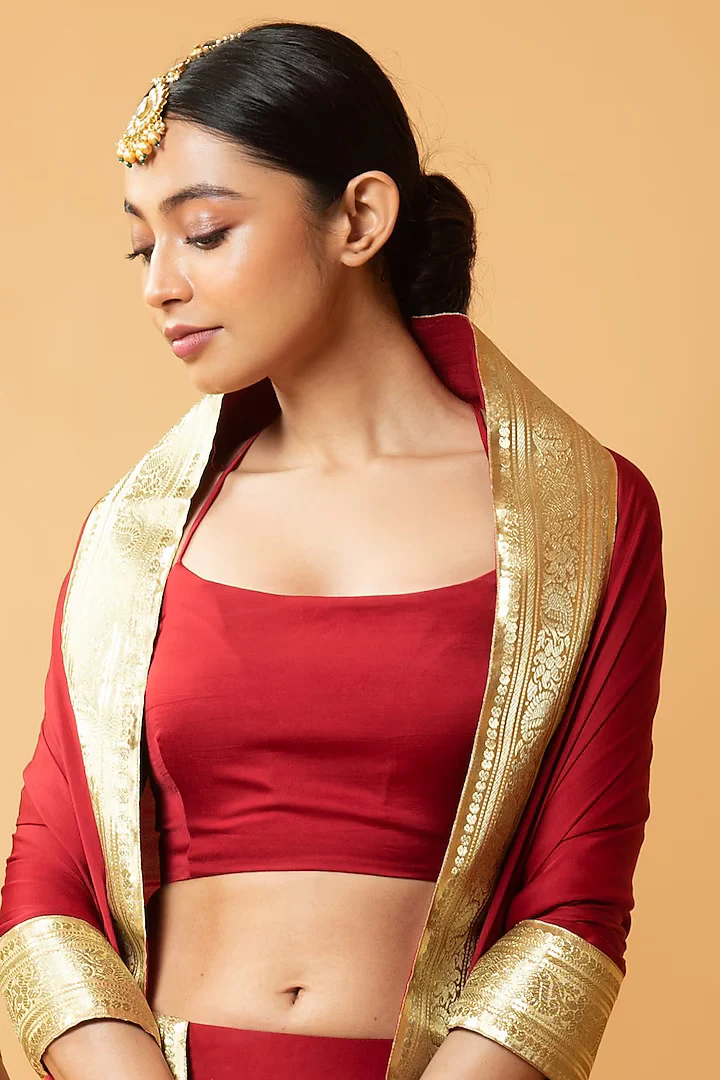 Deep Red Modal Lehenga Set - Image 4