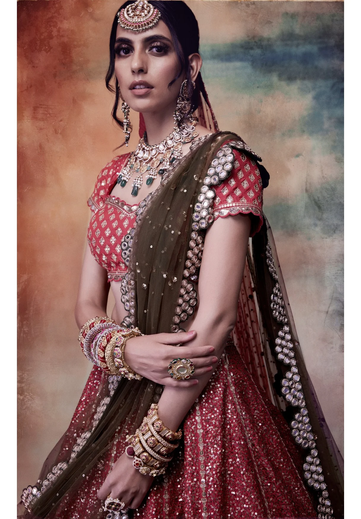 Deep Rust Bridal Lehenga Set - Image 3