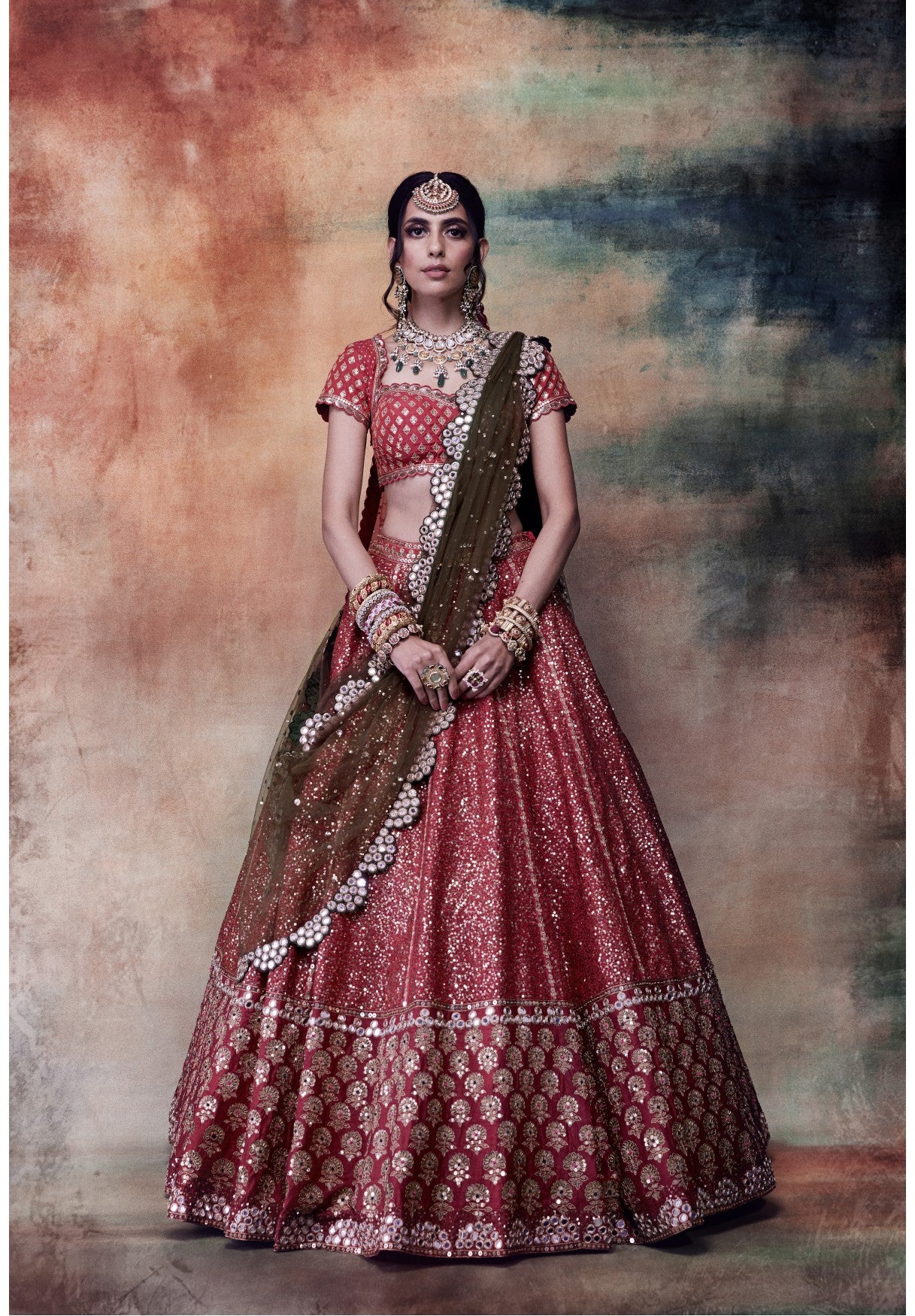 Deep Rust Bridal Lehenga Set - Image 4