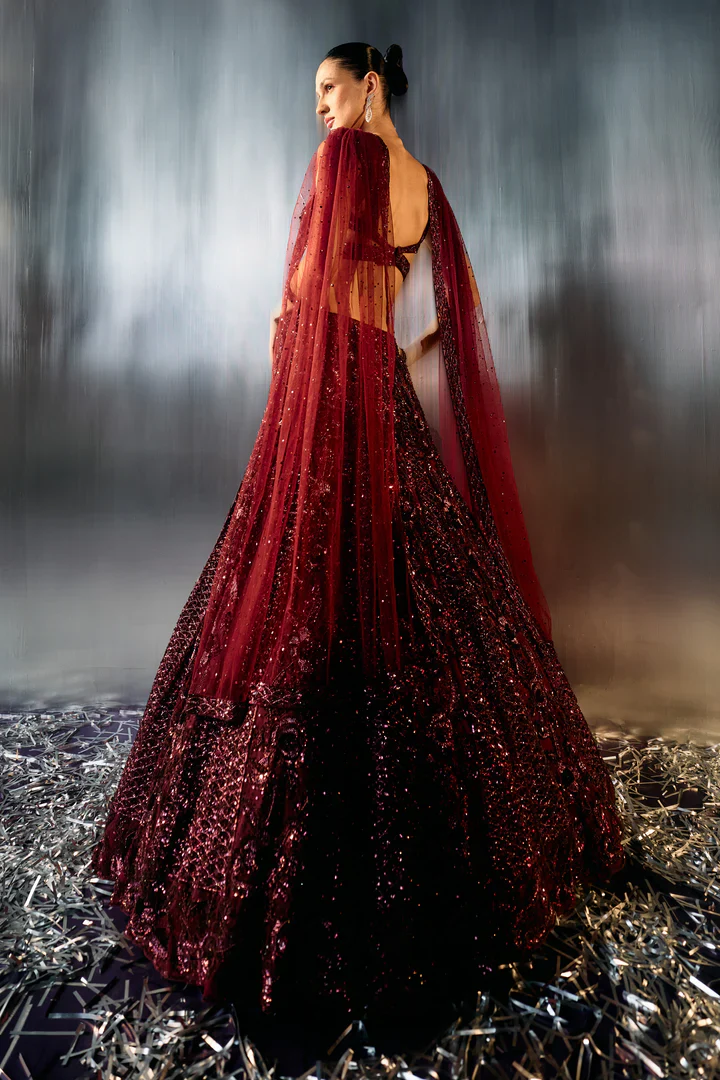 Deep Wine Net Lehenga Set - Image 4