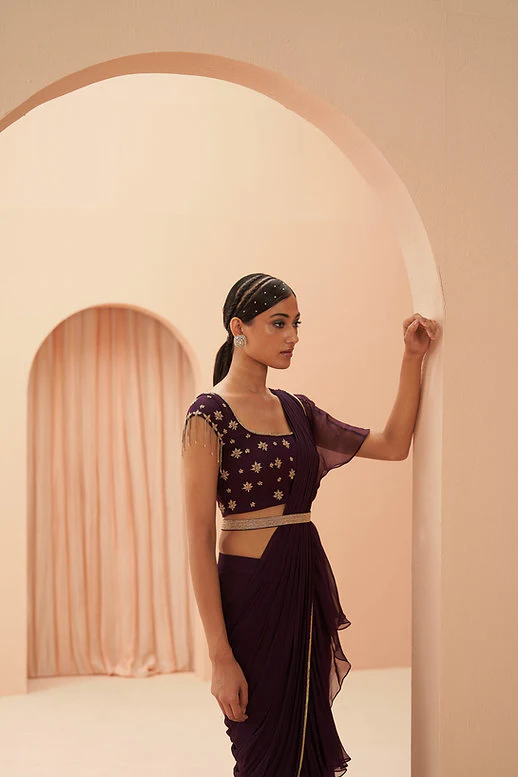 Deep Wine Saree - Image 3