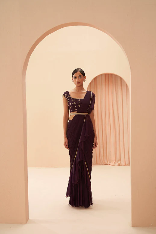 Deep Wine Saree - Image 4