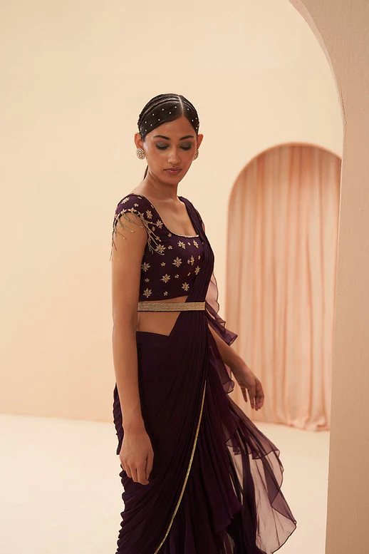 Deep Wine Saree - Image 5