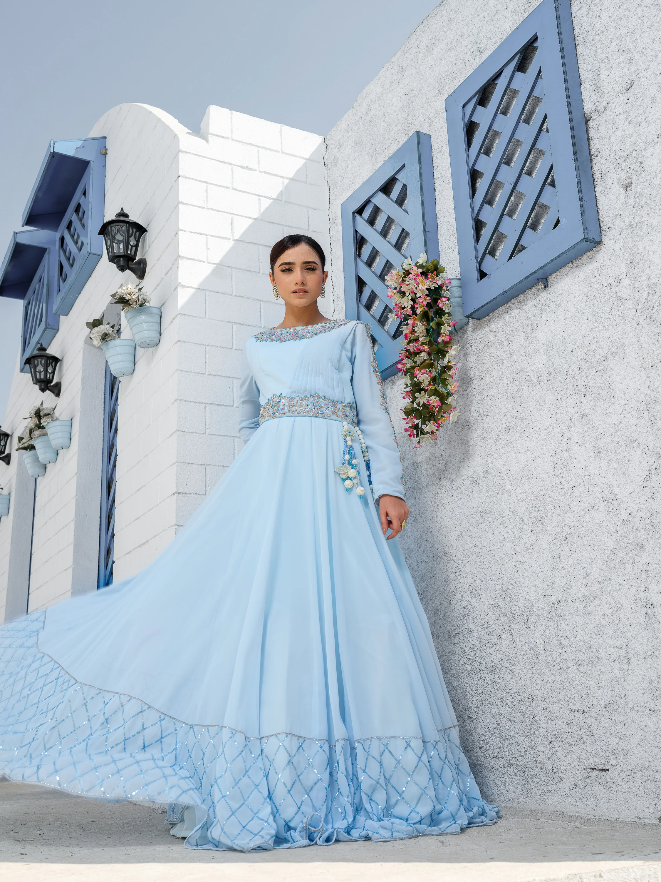 Delta Sky Blue Drape Anarkali - Image 3