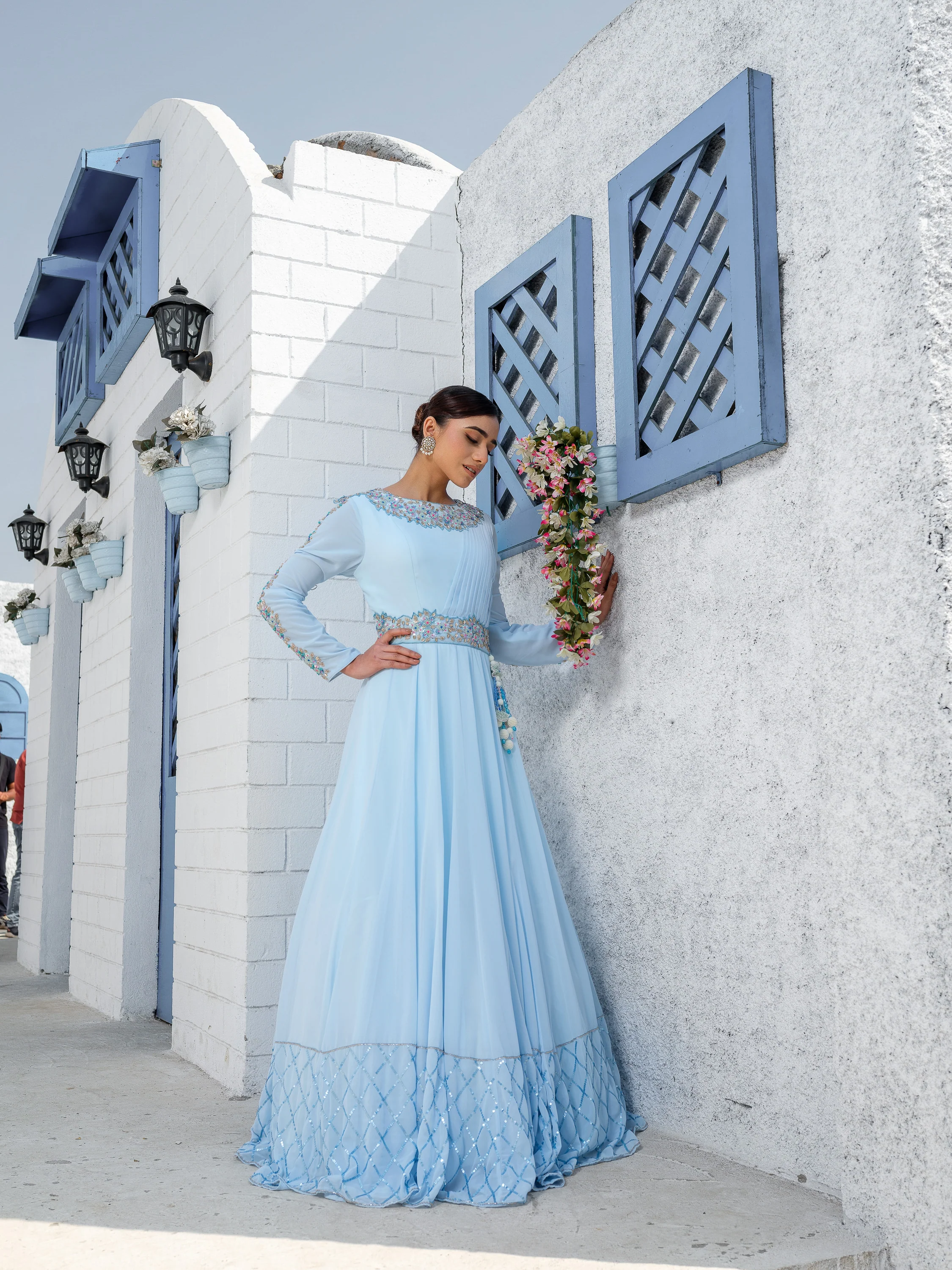 Delta Sky Blue Drape Anarkali - Image 4