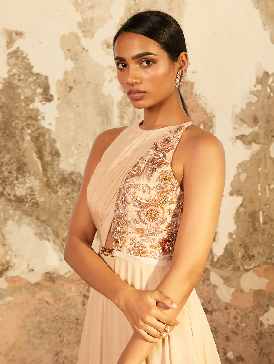 DEMI - Beige Crepe Gown - Image 2