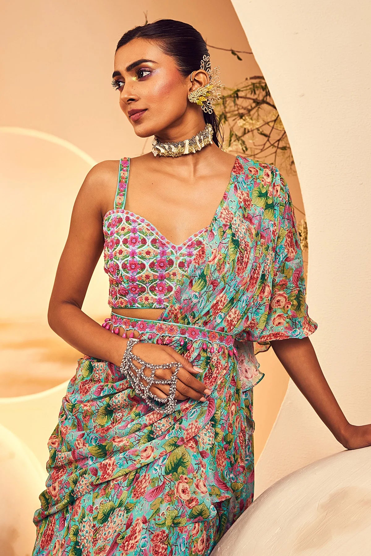 Dens Aqua 3 Layer Saree - Image 3