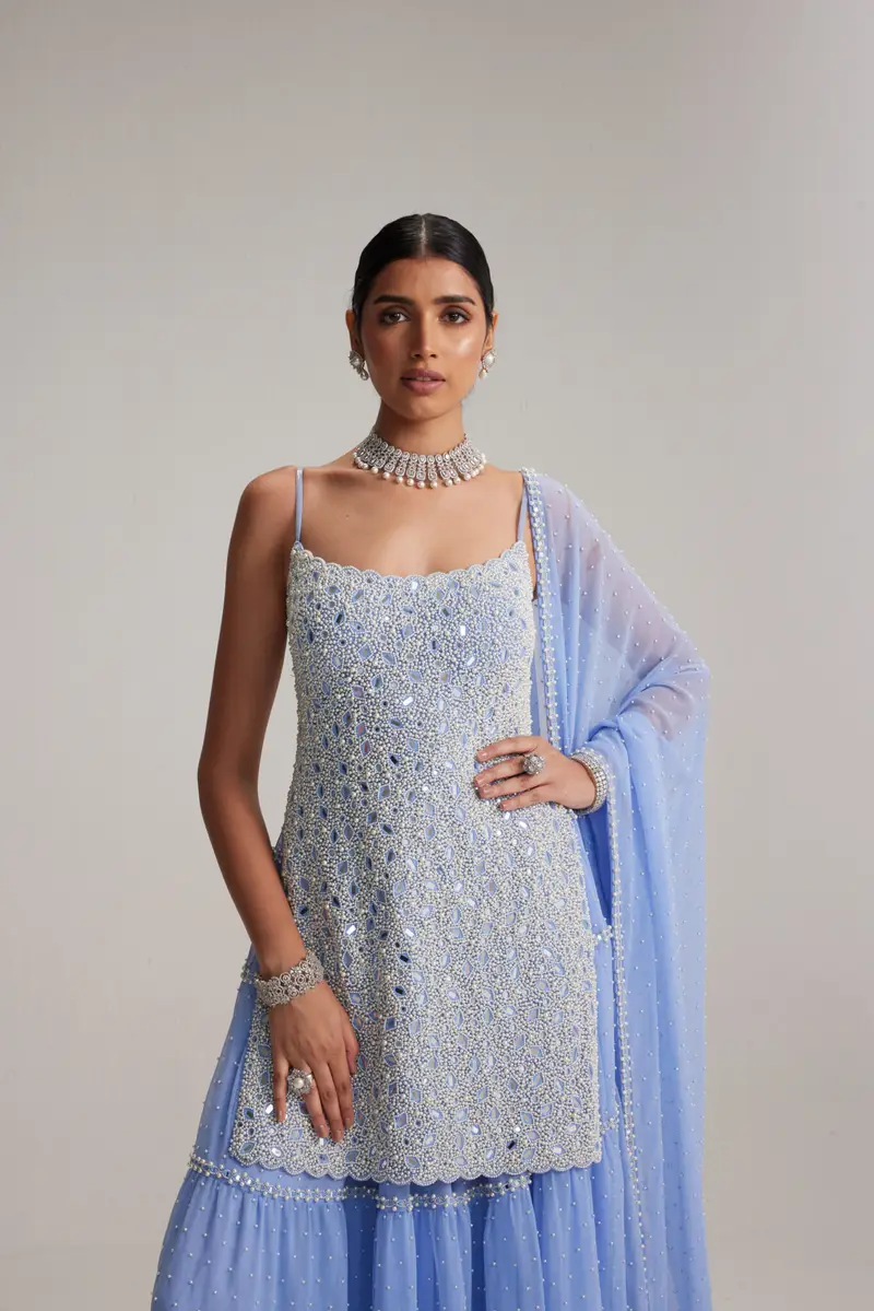 Dew blue kurta and sharara set - Image 3