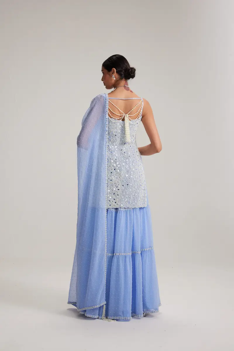 Dew blue kurta and sharara set - Image 5