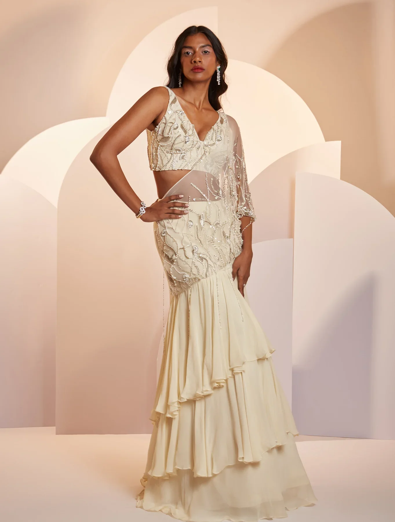 DIANNE - Ivory Georgette Layered Skirt - Image 3