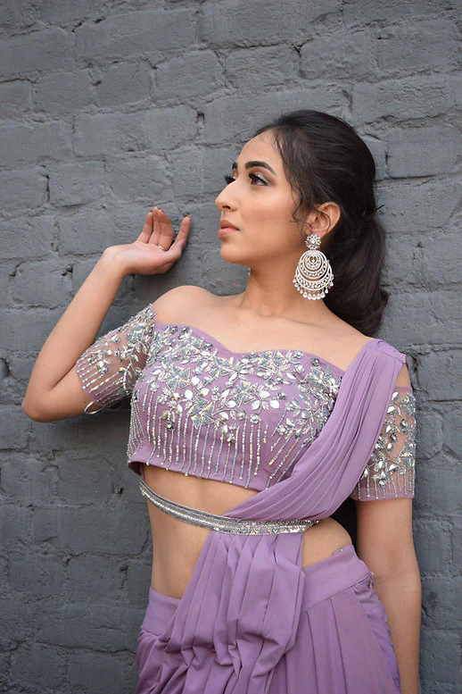 Dream Lilac Drape Saree - Image 3