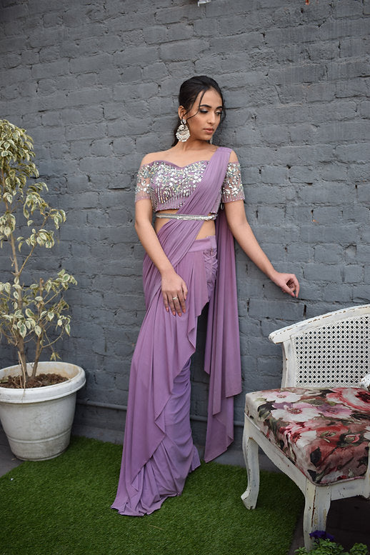 Dream Lilac Drape Saree - Image 4