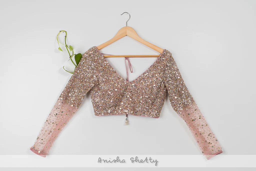 Dusky Rose Gold Sequin Lehenga Set - Image 4
