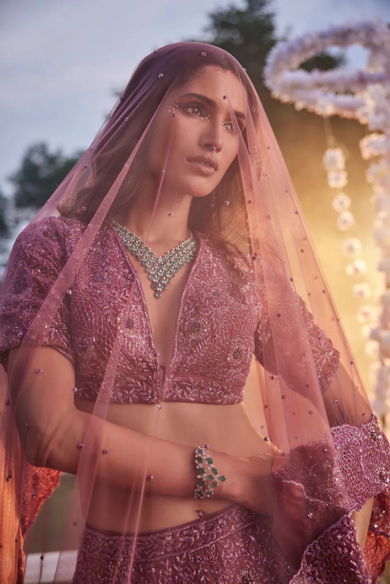 Dusty Pink Crystal Lehenga - Image 2
