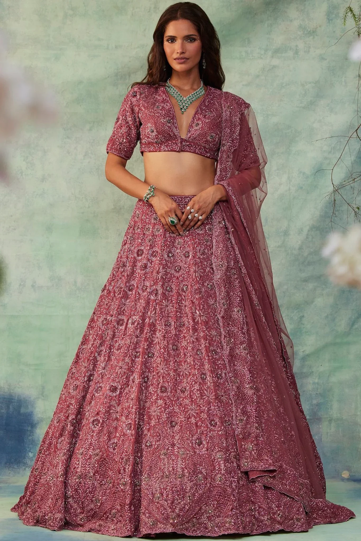 Dusty Pink Crystal Lehenga - Image 3
