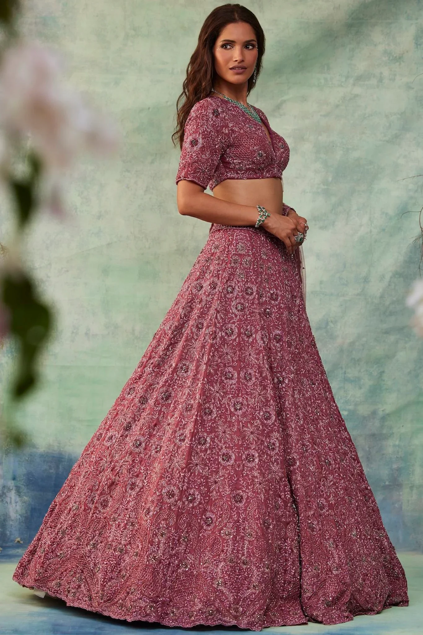 Dusty Pink Crystal Lehenga - Image 4