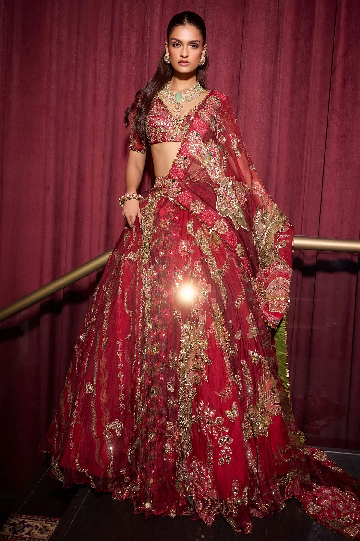 Ehlam with Veil - Hand Embroidered Bridal Lehenga Set
