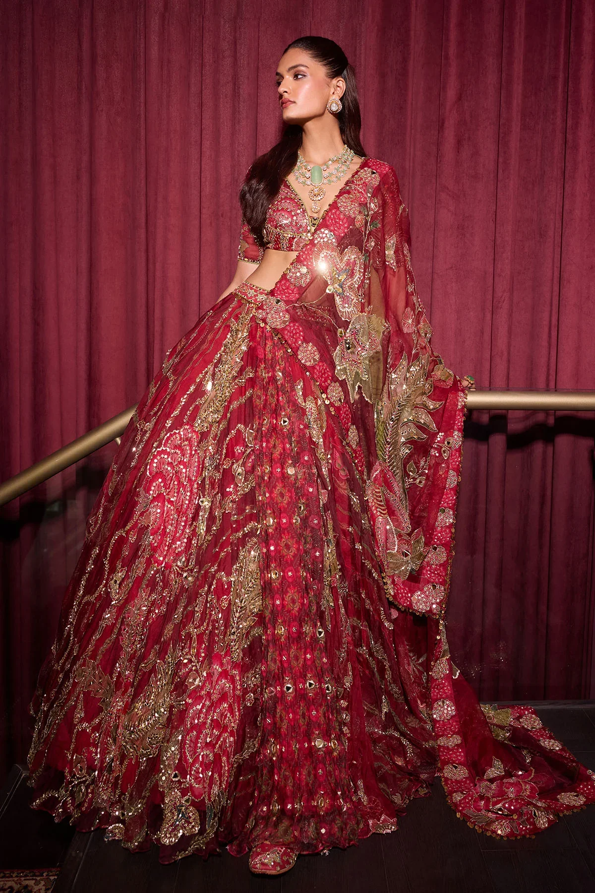 Ehlam with Veil - Hand Embroidered Bridal Lehenga Set - Image 7