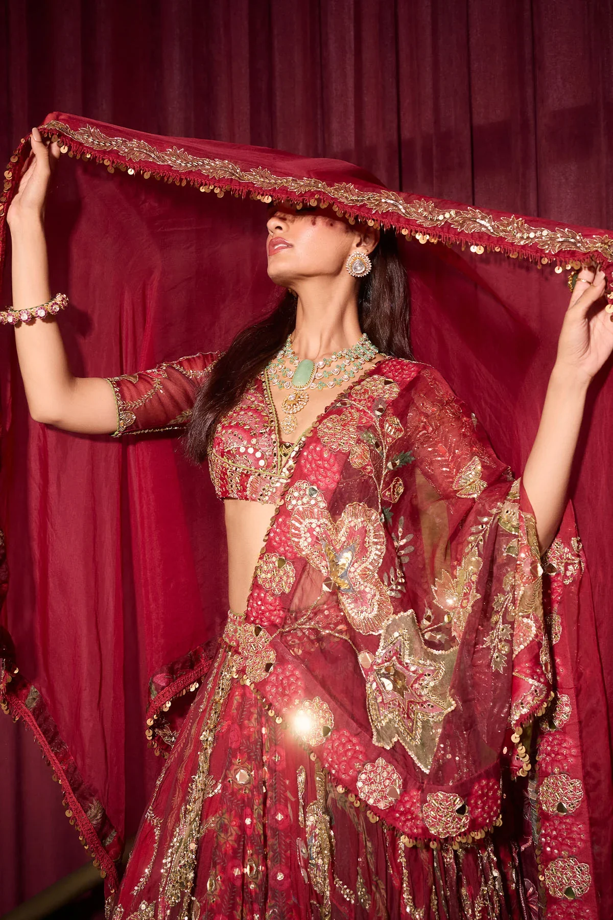 Ehlam with Veil - Hand Embroidered Bridal Lehenga Set - Image 8