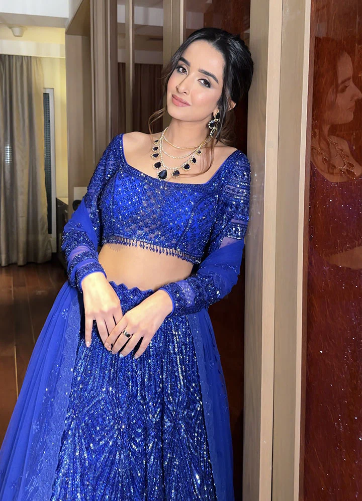 Electric Blue Lehenga - Image 3