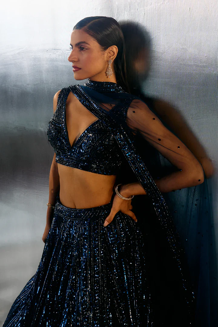 Electric Blue Net Lehenga Set - Image 3