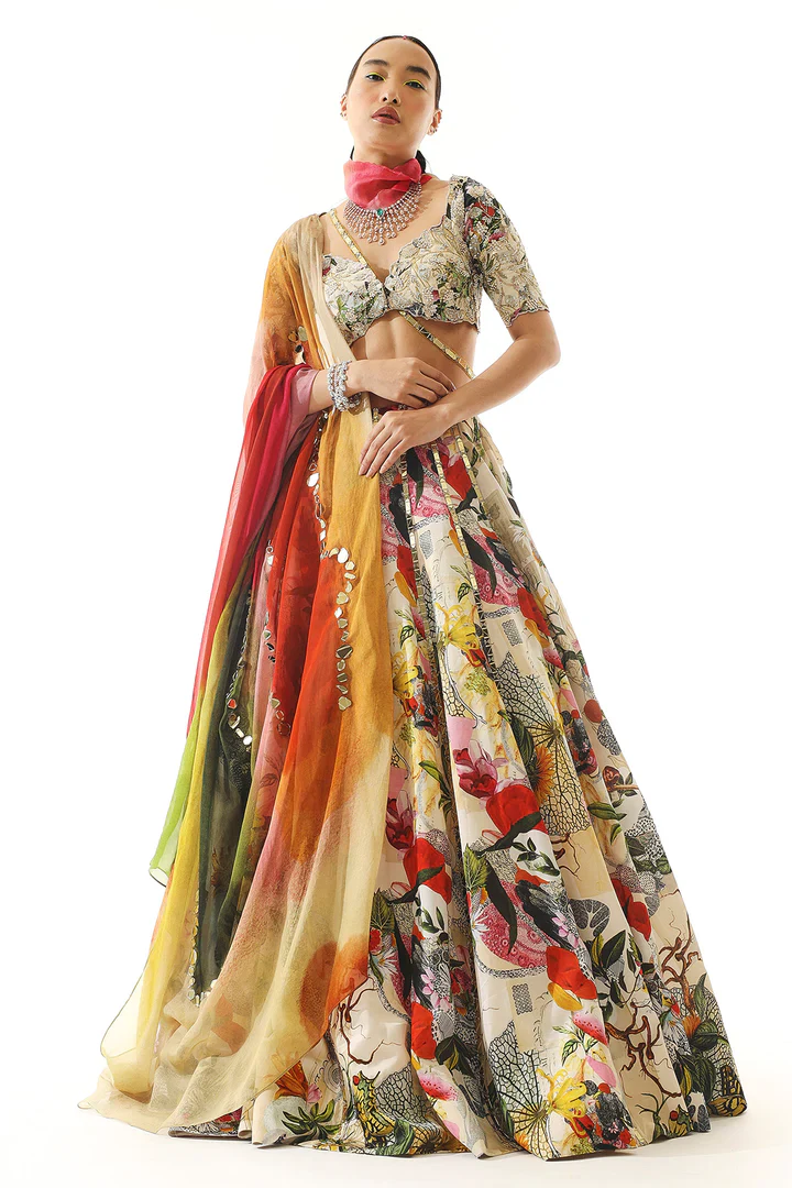 Embroidered And Printed Lehenga Set