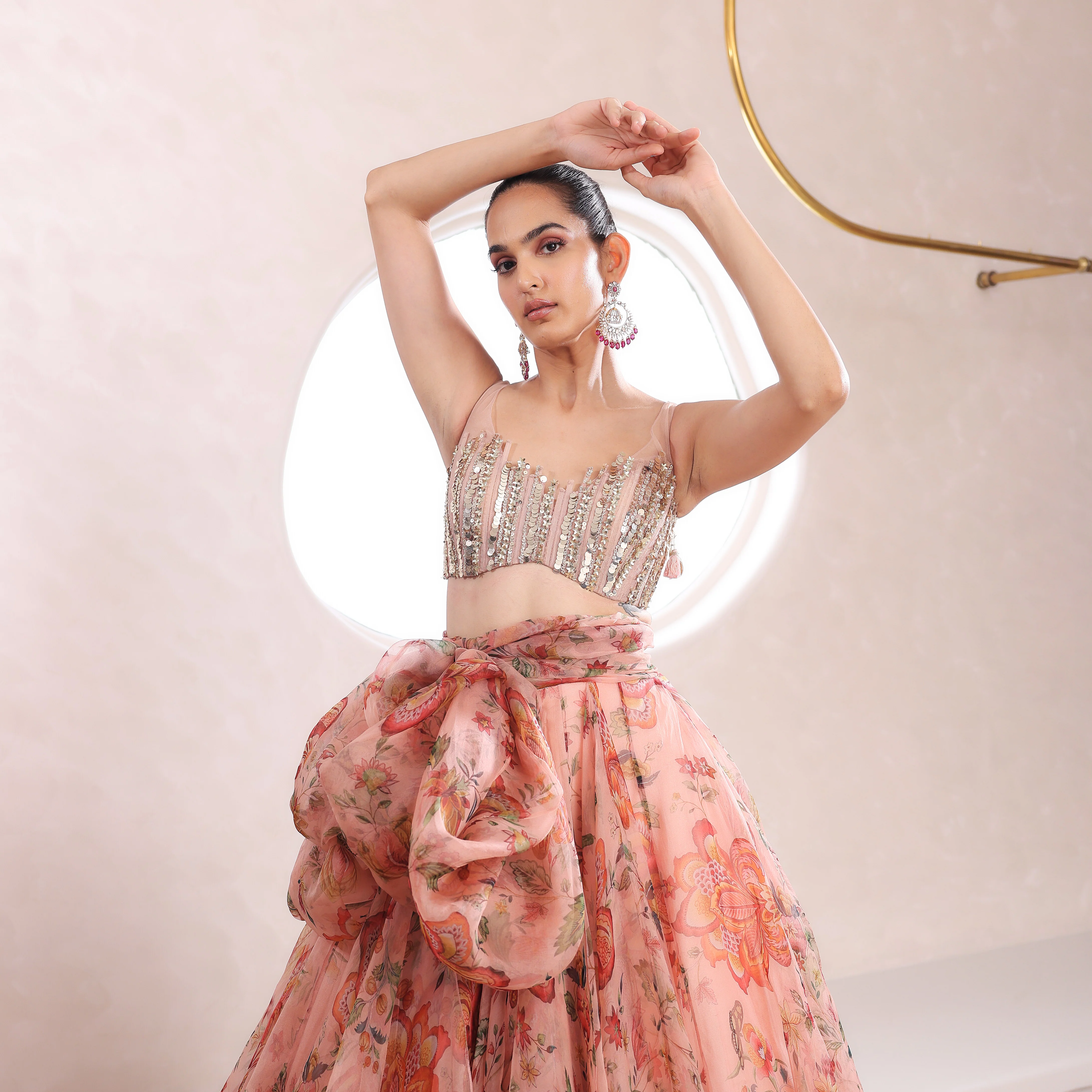 ARNI - Embroidered Blouse With Printed Bow Lehenga - Image 2
