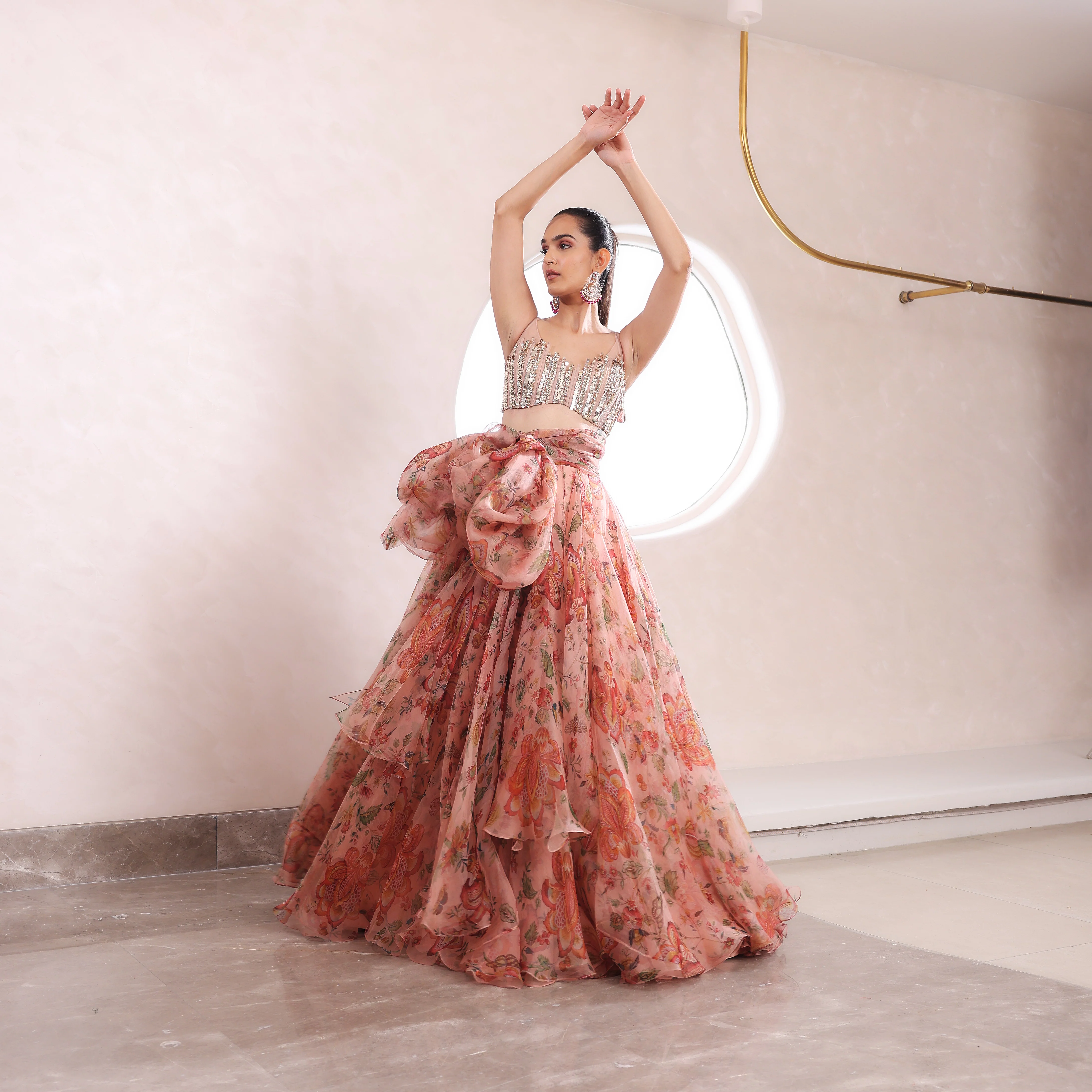 ARNI - Embroidered Blouse With Printed Bow Lehenga - Image 5