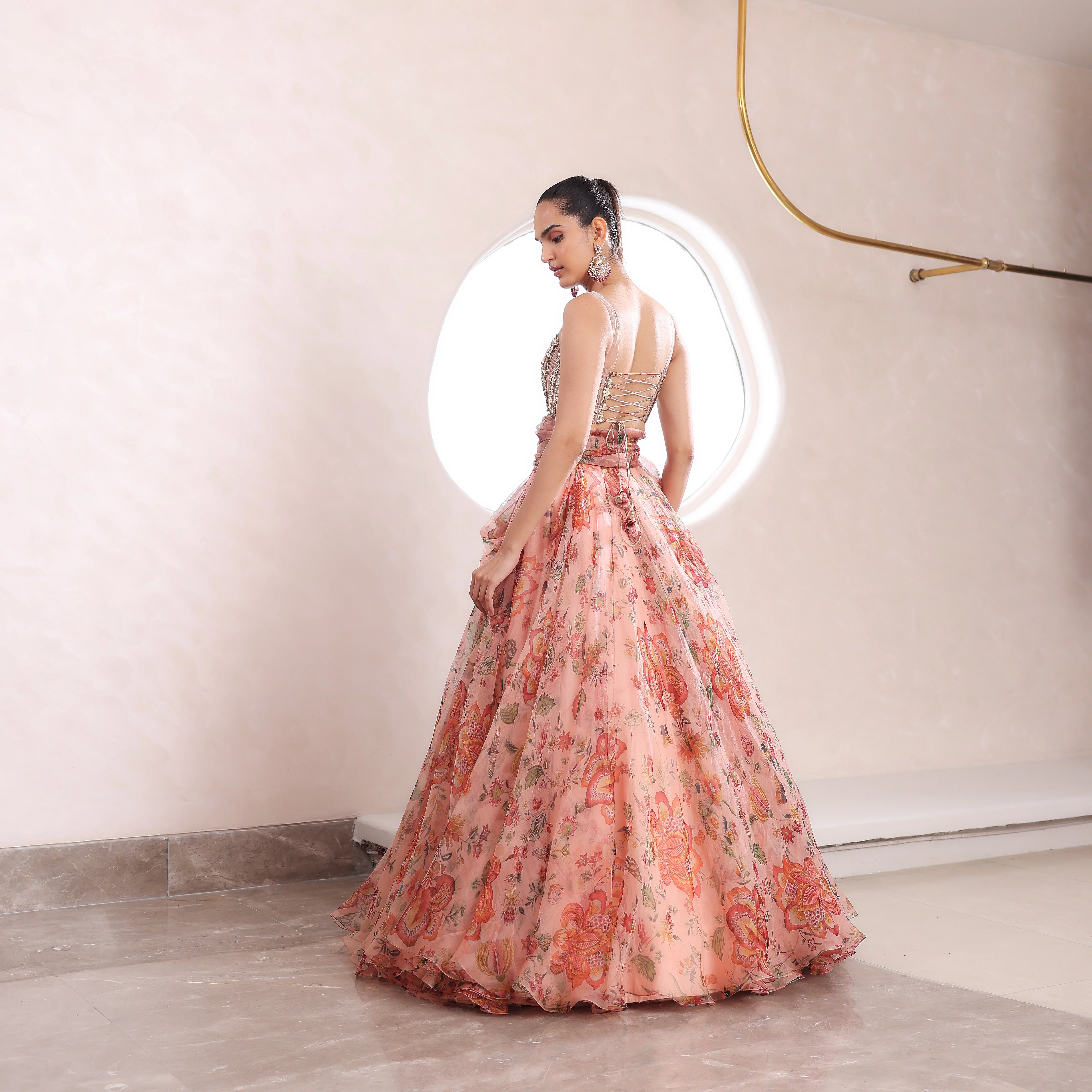 ARNI - Embroidered Blouse With Printed Bow Lehenga - Image 6