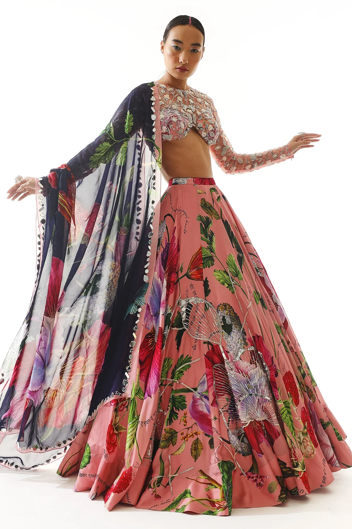 Embroidered Blouse With Printed Lehenga And Dupatta - Image 2
