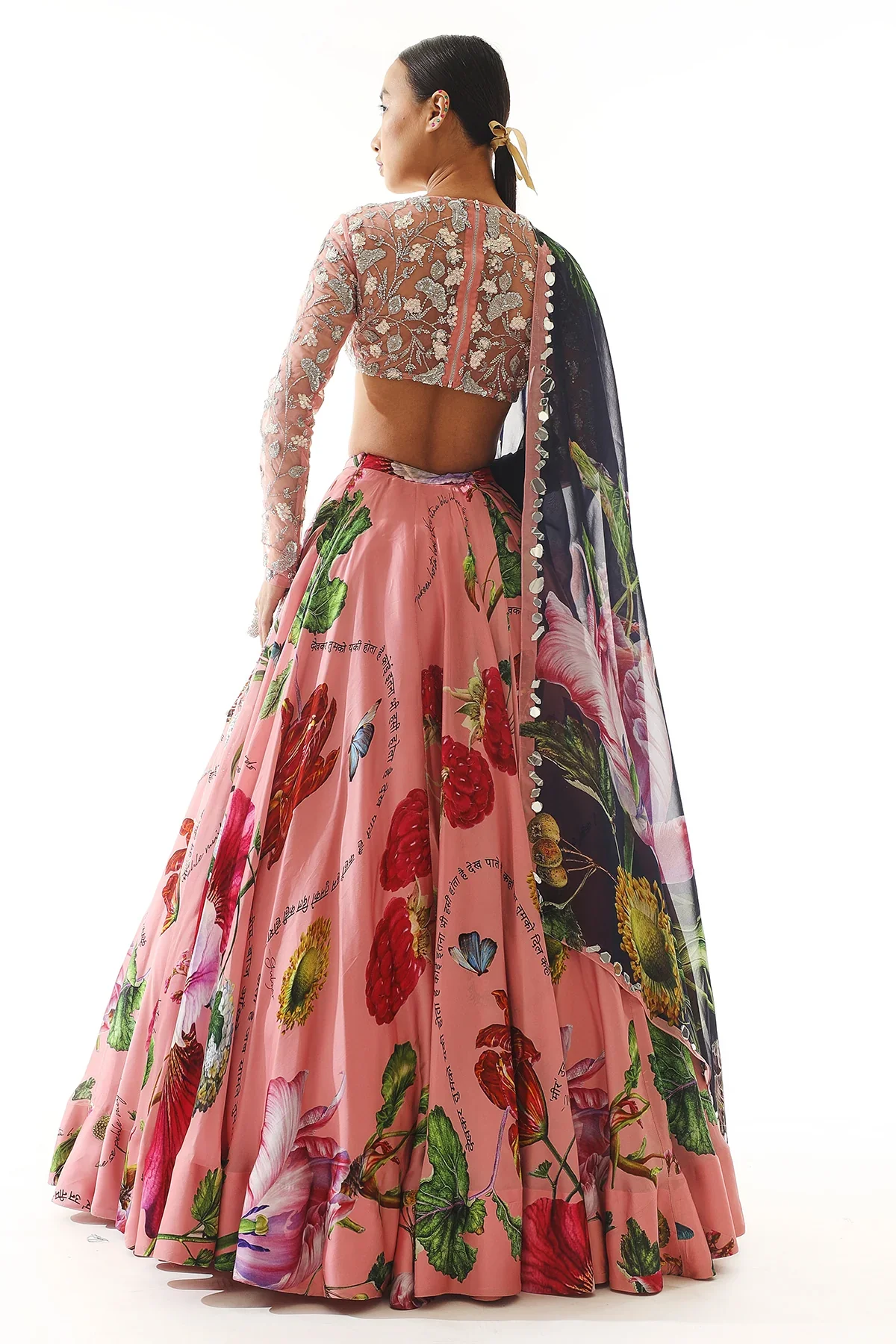 Embroidered Blouse With Printed Lehenga And Dupatta - Image 3