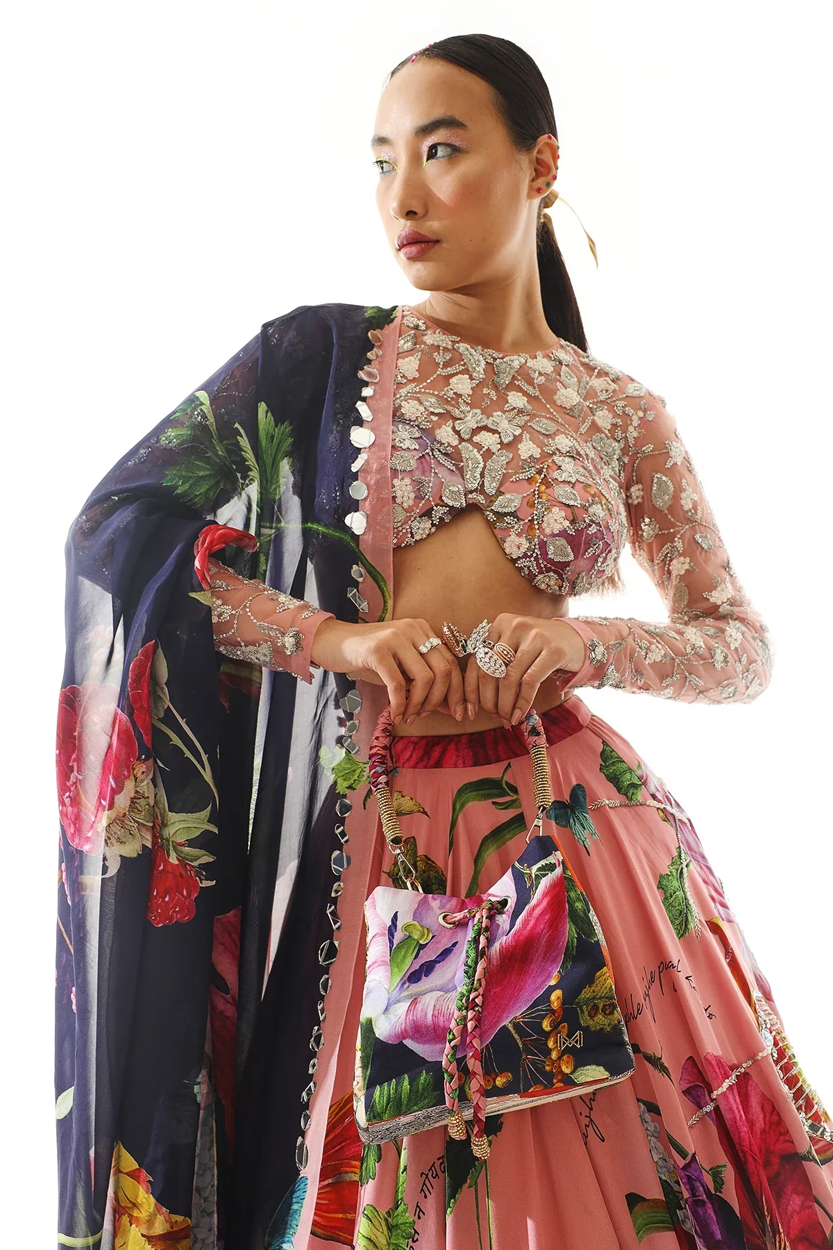 Embroidered Blouse With Printed Lehenga And Dupatta - Image 5