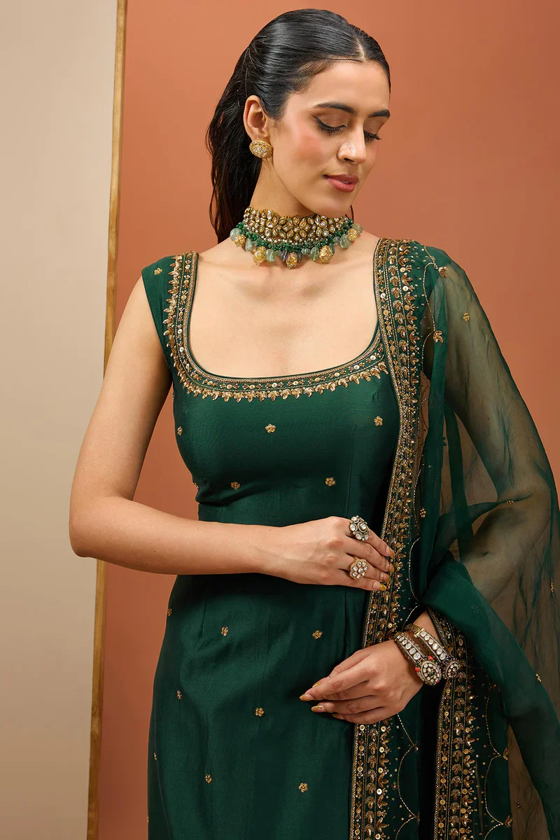 Emerald Green Long Kurta Set - Image 2