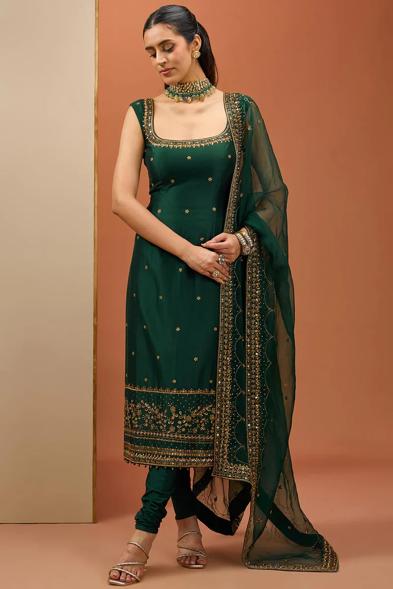 Emerald Green Long Kurta Set - Image 4