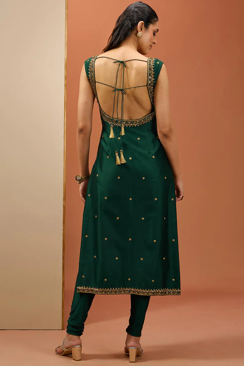 Emerald Green Long Kurta Set - Image 5