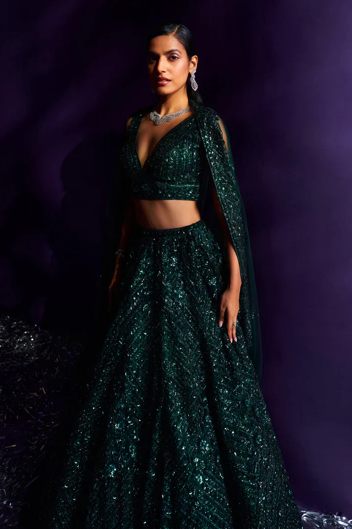 Emerald Green Net Lehenga Set - Image 2