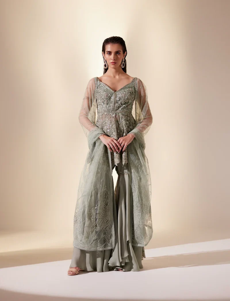 Enchated Mint Green Sharara Set