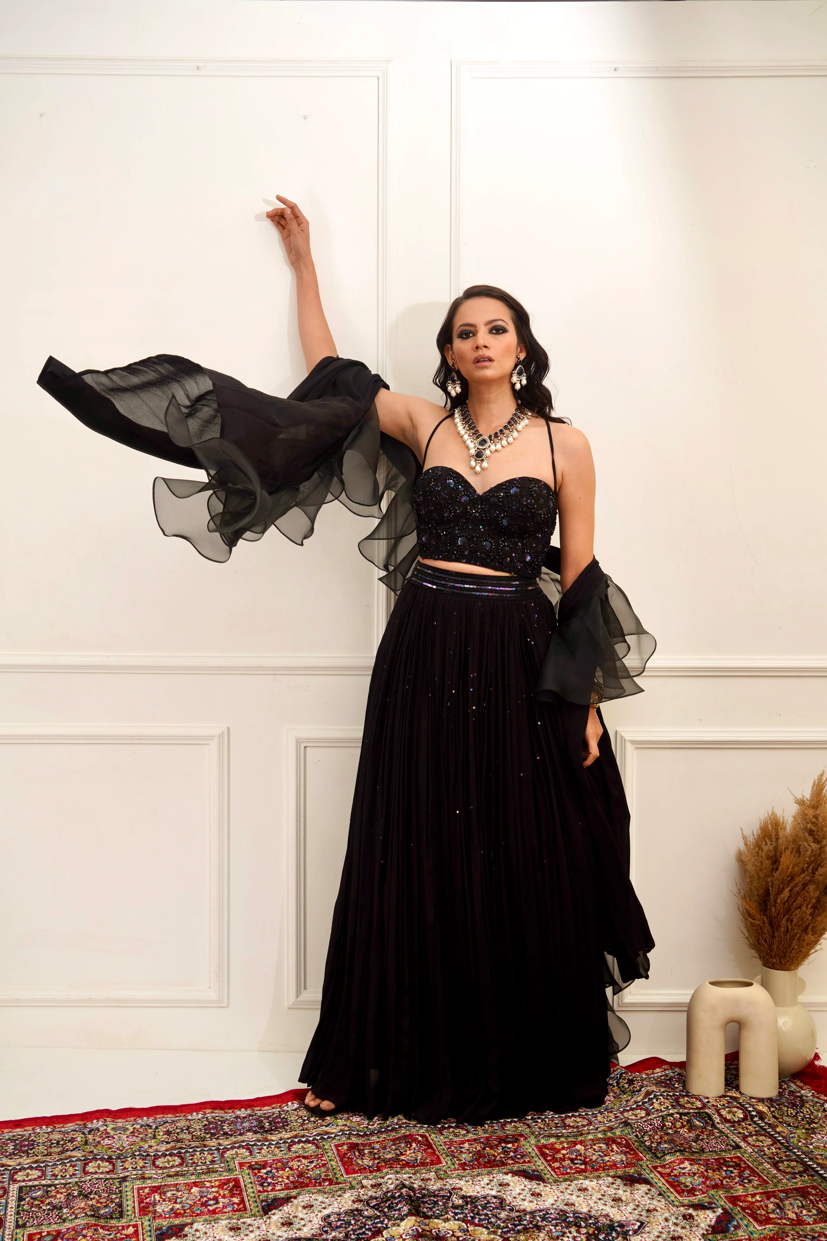 EVAA Black Corset Gathered Lehenga - Image 4