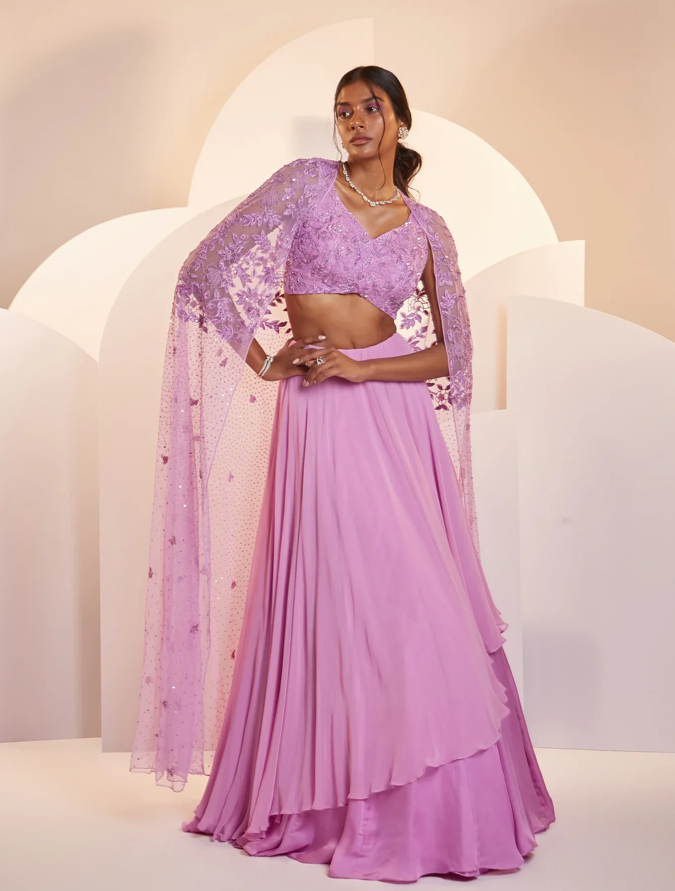 EVE - Purple Self Embellished Skirt Set - Image 3
