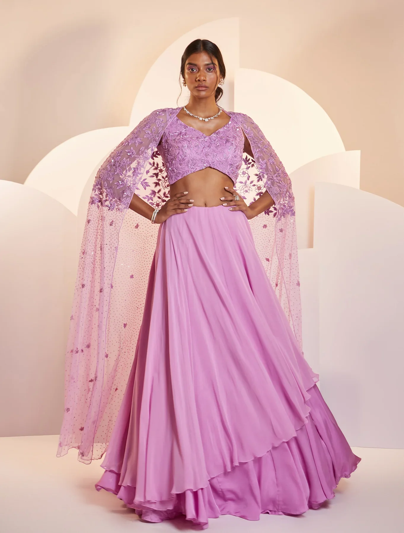 EVE - Purple Self Embellished Skirt Set - Image 4