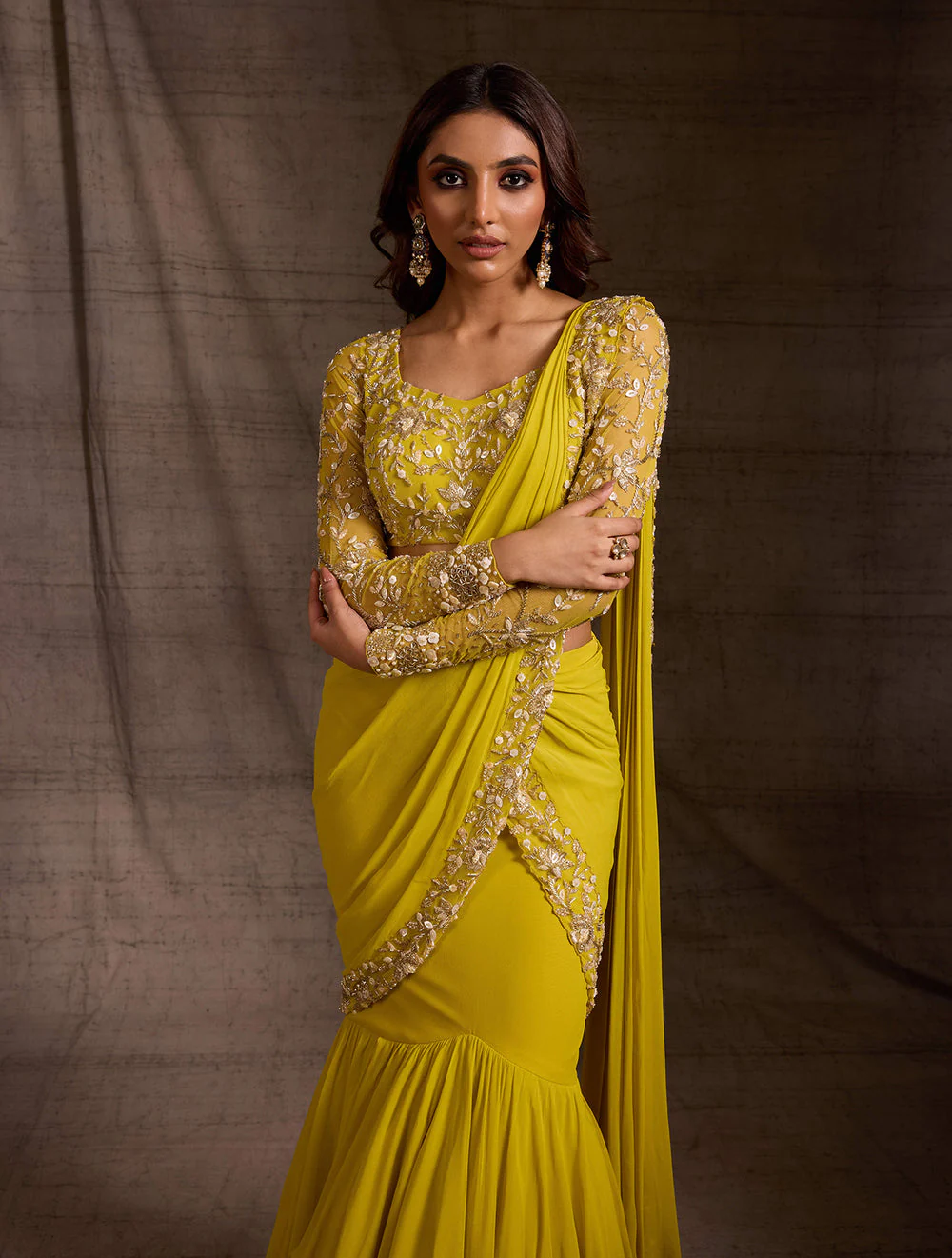 Evelyn - lime pre draped saree - Image 2