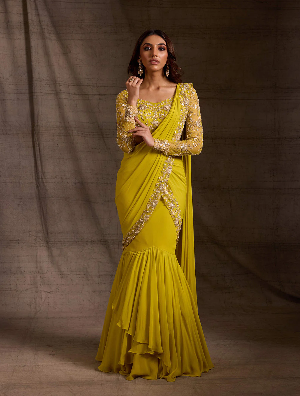 Evelyn - lime pre draped saree - Image 3