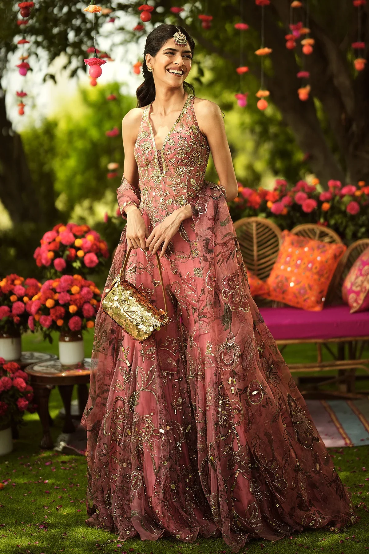 FALAK - Heavy Embroidered Corset Top And Dupatta Gharara - Image 3