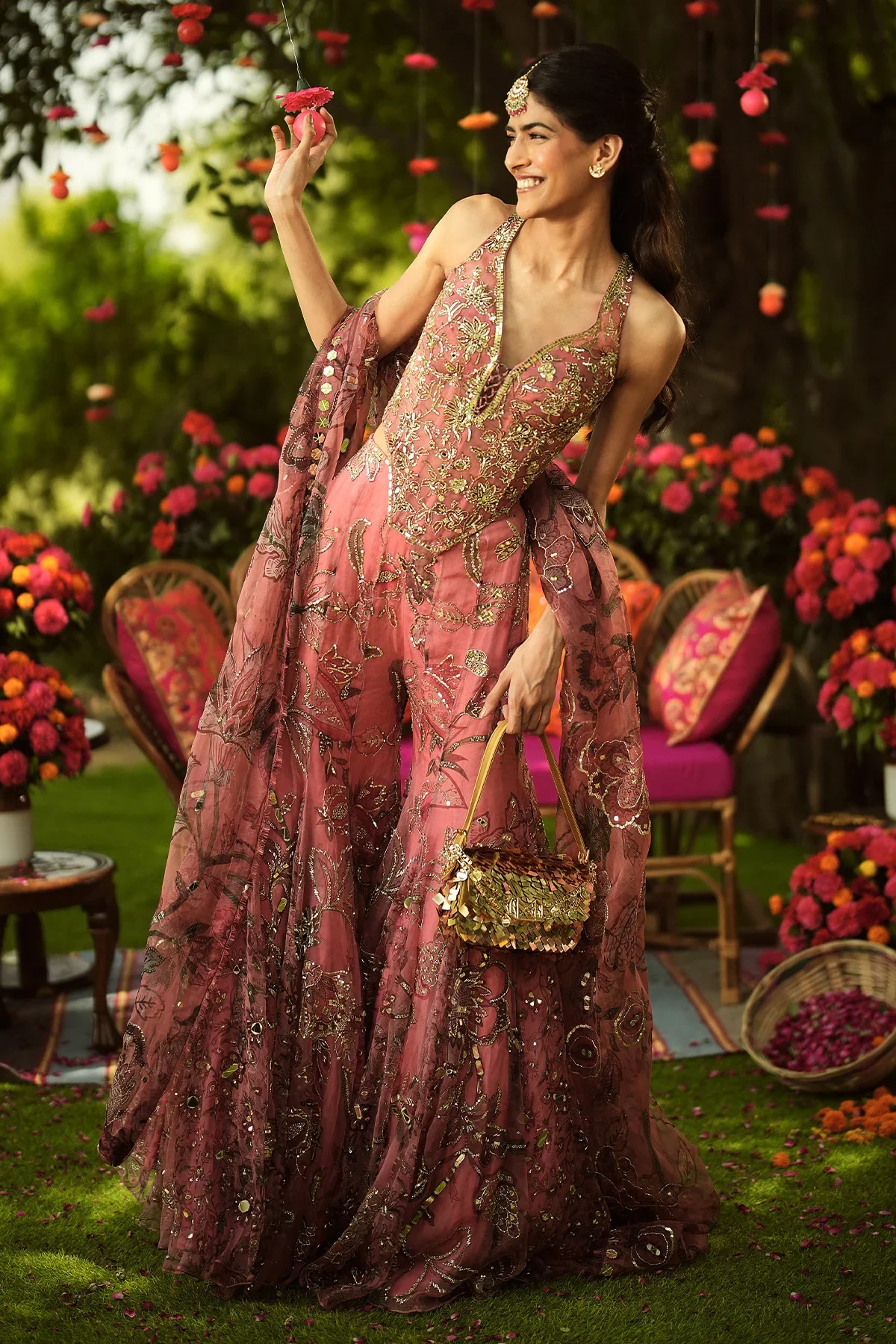 FALAK - Heavy Embroidered Corset Top And Dupatta Gharara - Image 4